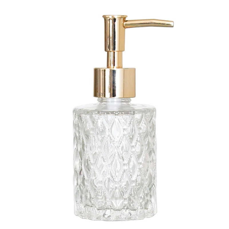 160ml Glass Hand Soap Dispenser with Press Pump Clear Diamond Design Refillable Lotion Liquid Refillable Empty Bottle