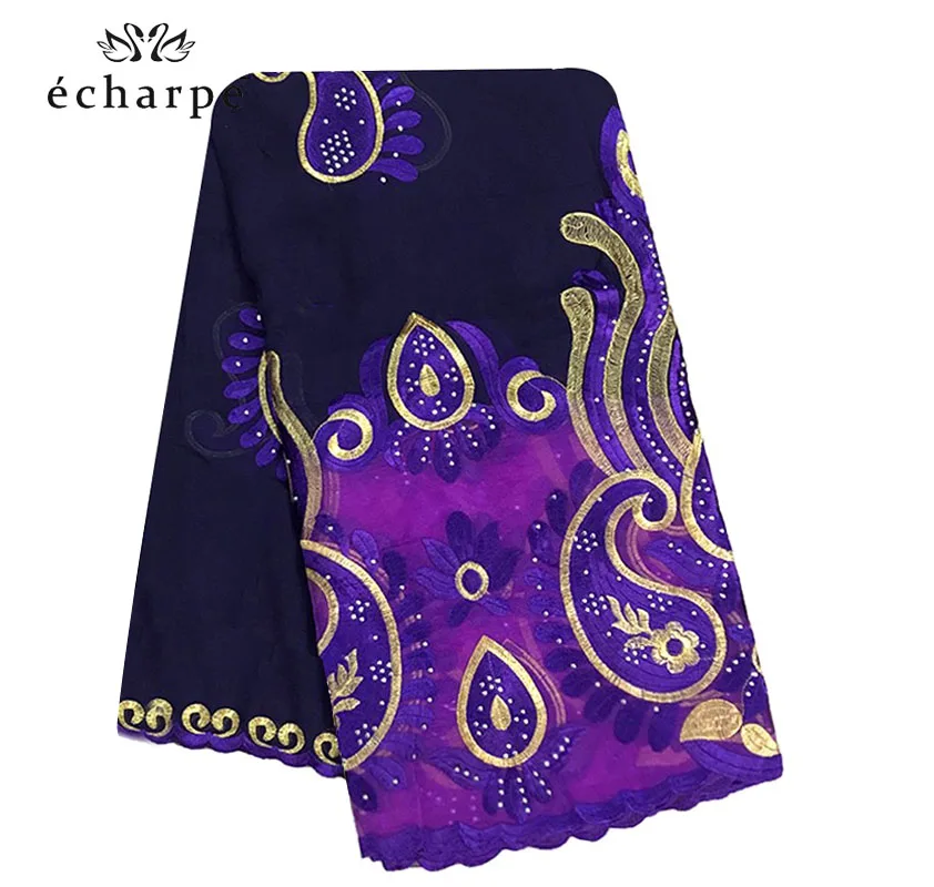 2021 Latest African Women Scarf 100% Cotton Muslim Scarf Embroidery Splicing with Net Big Size Scarf for Shawls EC229