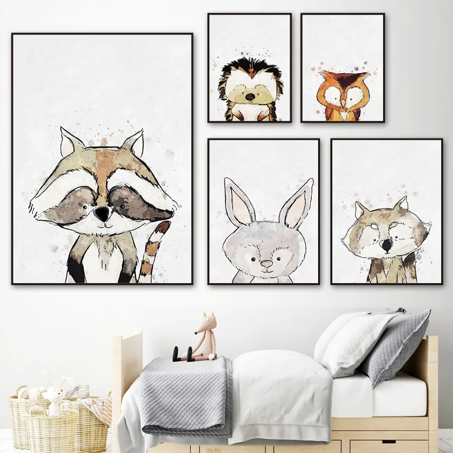 Children's Room Home Decoration Painting Animal Decoration Canvas Painting Rabbit Elk Fox Koala Owl Hedgehog Decoration Poster