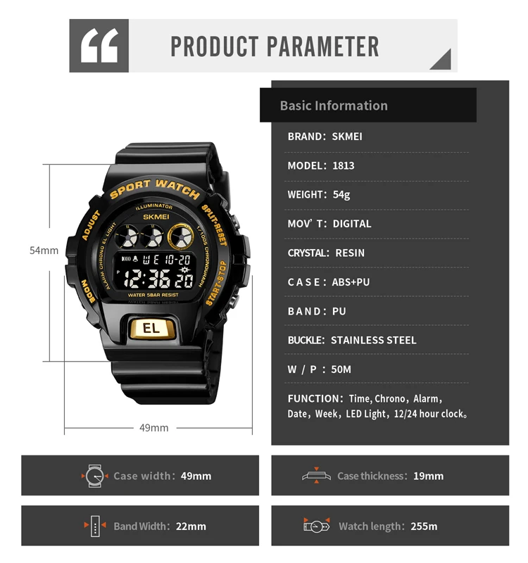 SKMEI New Sport Digital Men\'s Watches Fashion Waterproof Shockproof Juvenile Alarm Clock Electronic Wristwatch Relojio Masculino