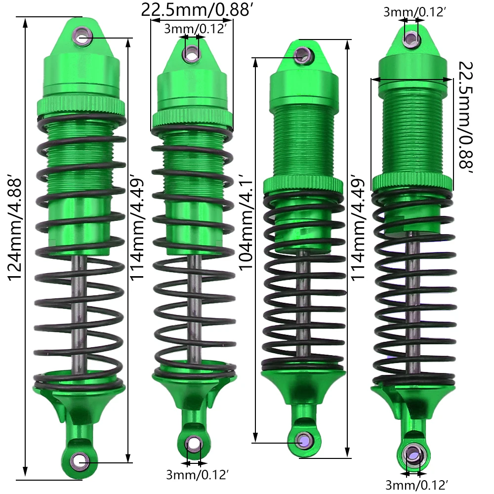 4ピース/セットフル合金フロント/リアダンパーショックアブソーバー1/10 Marma 3s & mega550 enton花崗岩big rock typhonar330550 ar330551用