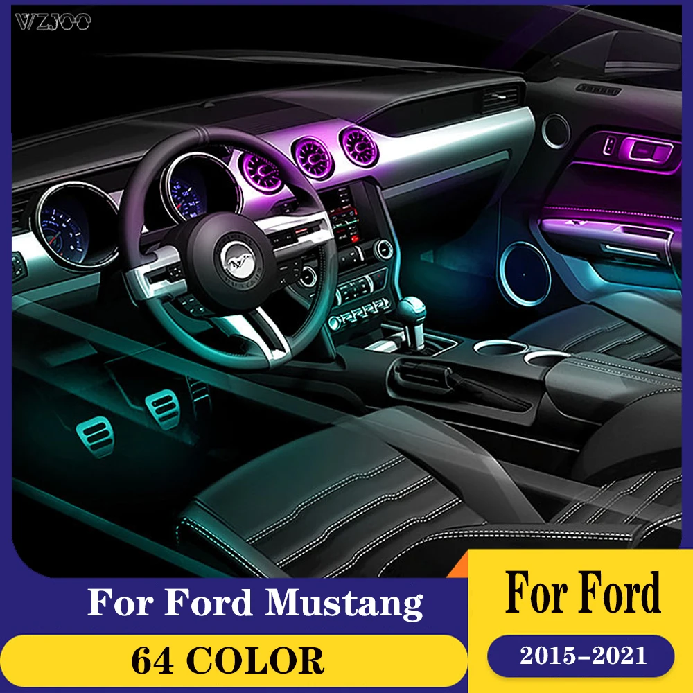 64 color LED Ambient Interior Light for Ford Mustang 2015-2021 Atmosphere Lamp turbine air outlet Atmosphere Lamp APP control