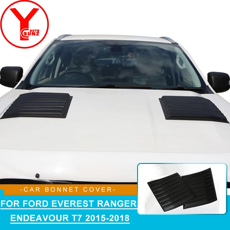 YCSUNZ Black Side Bonnet Scoops Vent Bonnet Hood Cover Decoration For Ford Everest Ranger Endeavour Wildtrak T7 2016 2017 2018