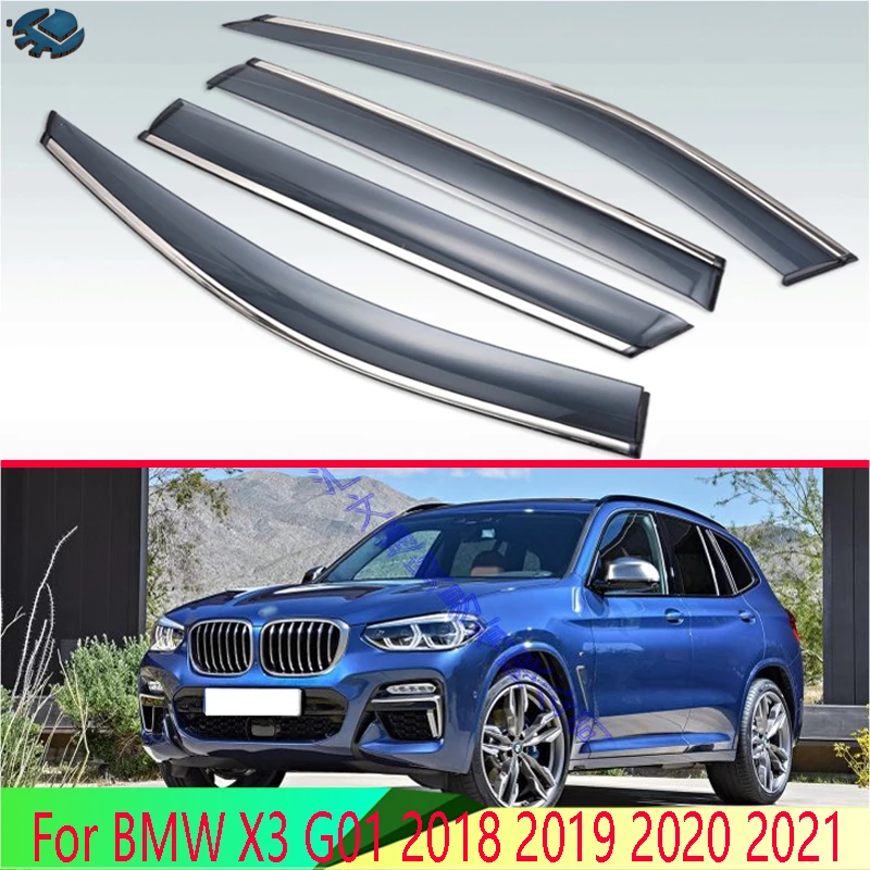 

For BMW X3 G01 2018-2021 Car Accessories Plastic Exterior Visor Vent Shades Window Sun Rain Guard Deflector 4pcs 2020 2019