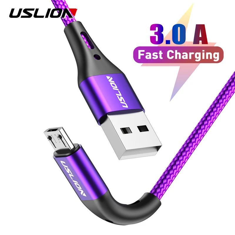 USLION 2m kabel Micro USB 3A szybki kabel do ładowania danych dla Xiaomi Redmi 4X Samsung J7 Android telefon komórkowy Microusb ładowarka