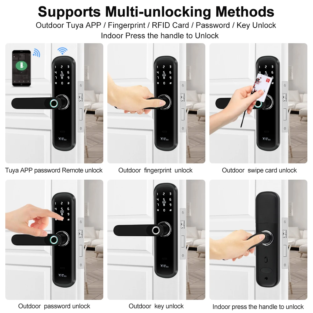 YiToo S3 WIFI Fingerprint Lock Waterproof Biometric Smart Door Lock With Tuya APP Remotely / Rfid Card / Password /Key Unlock