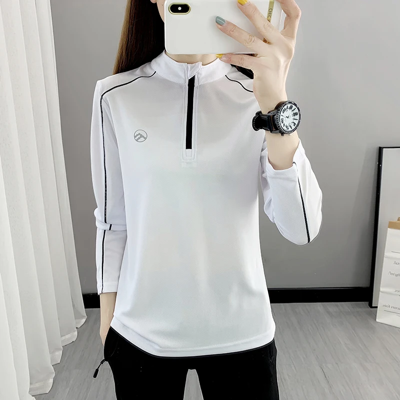 Szybkoschnący T-shirt damski z długimi rękawami lodowy jedwab damski Top prosty odcinek oddychający Outdoor Fitness Running Loose Asian Size