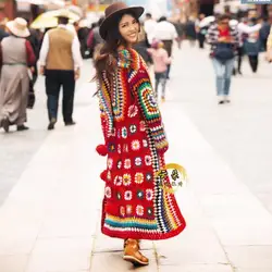 Ethnic Cottonl Sweater Crochet Long Cardigan Women Spring Robe Nepal Colourfull hooded Spring Folk