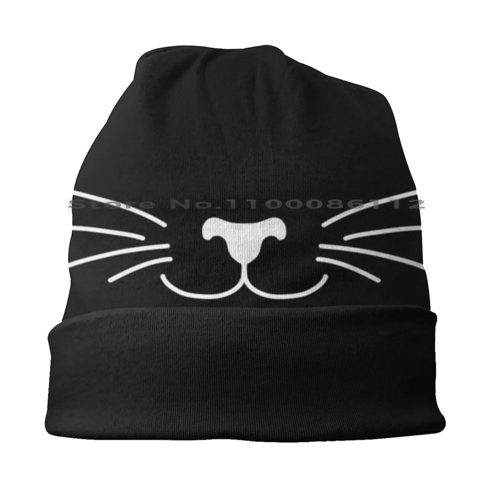 Cute Cat Face Mask Beanies Knit Hat Cute Cat Kitty Kitten Adorable Black And White Whiskers Cat Face Mask Animal Brimless