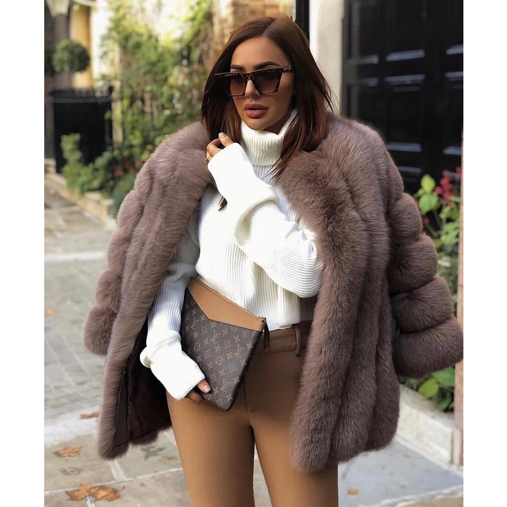 

Mid-length Natural Fox Fur Coats for Women Winter Outwear High Quality Genuine Leather Fox Fur Jacket Women Real Fur Overcoats