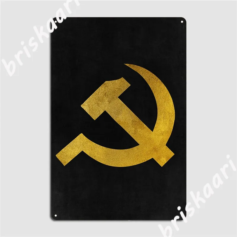 Golden Hammer And Sickle Metal Plaque Poster Plaques Living Room Wall Mural Vintage Tin Sign Poster