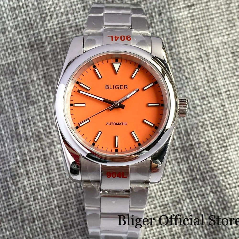 

BLIGER New Watch Men 25 Jewels PT5000 NH35A Selfwinding Movement Polish Case Orange/Blue/Green Dial Green Lume Flat Sapphire