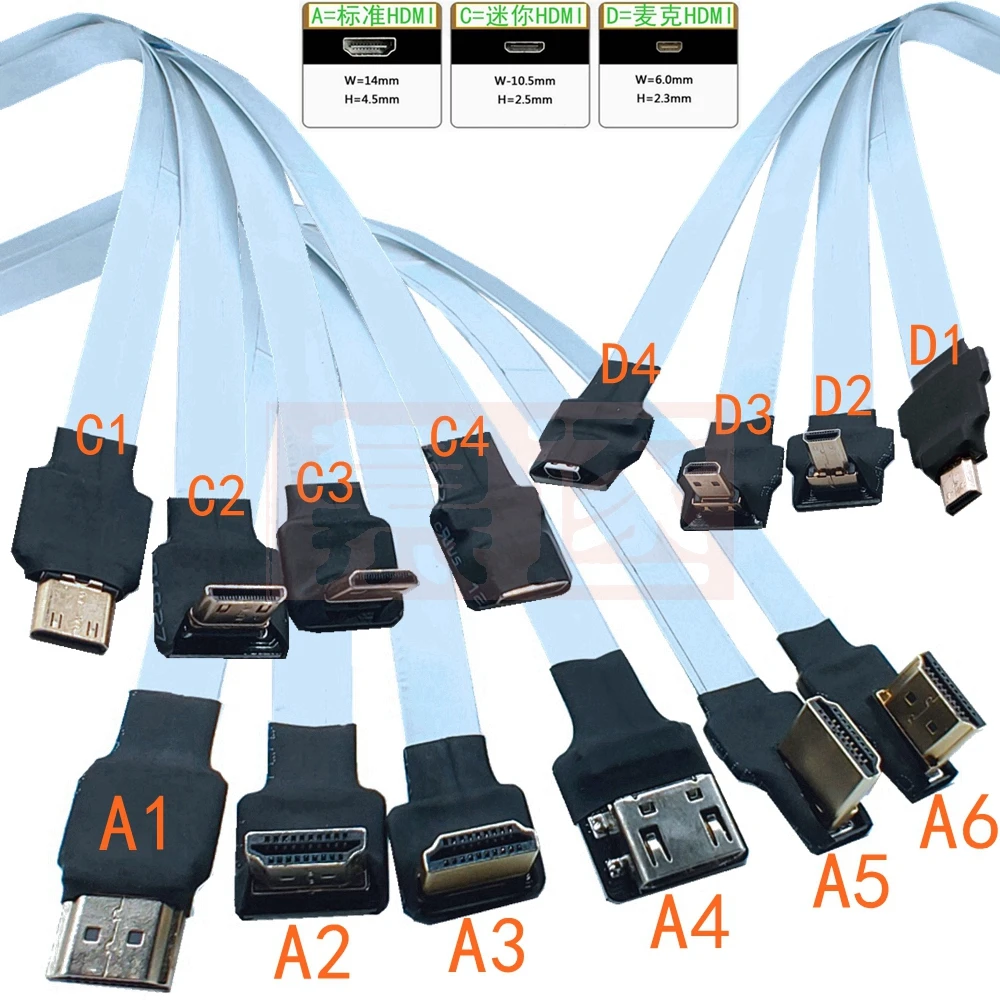 Band Flache FPV HD-kompatibel-Kabel Micro HD-zu Mini HD-compatib-90 Grad Adapter  FPC Pitch 20pin 5cm-80cm