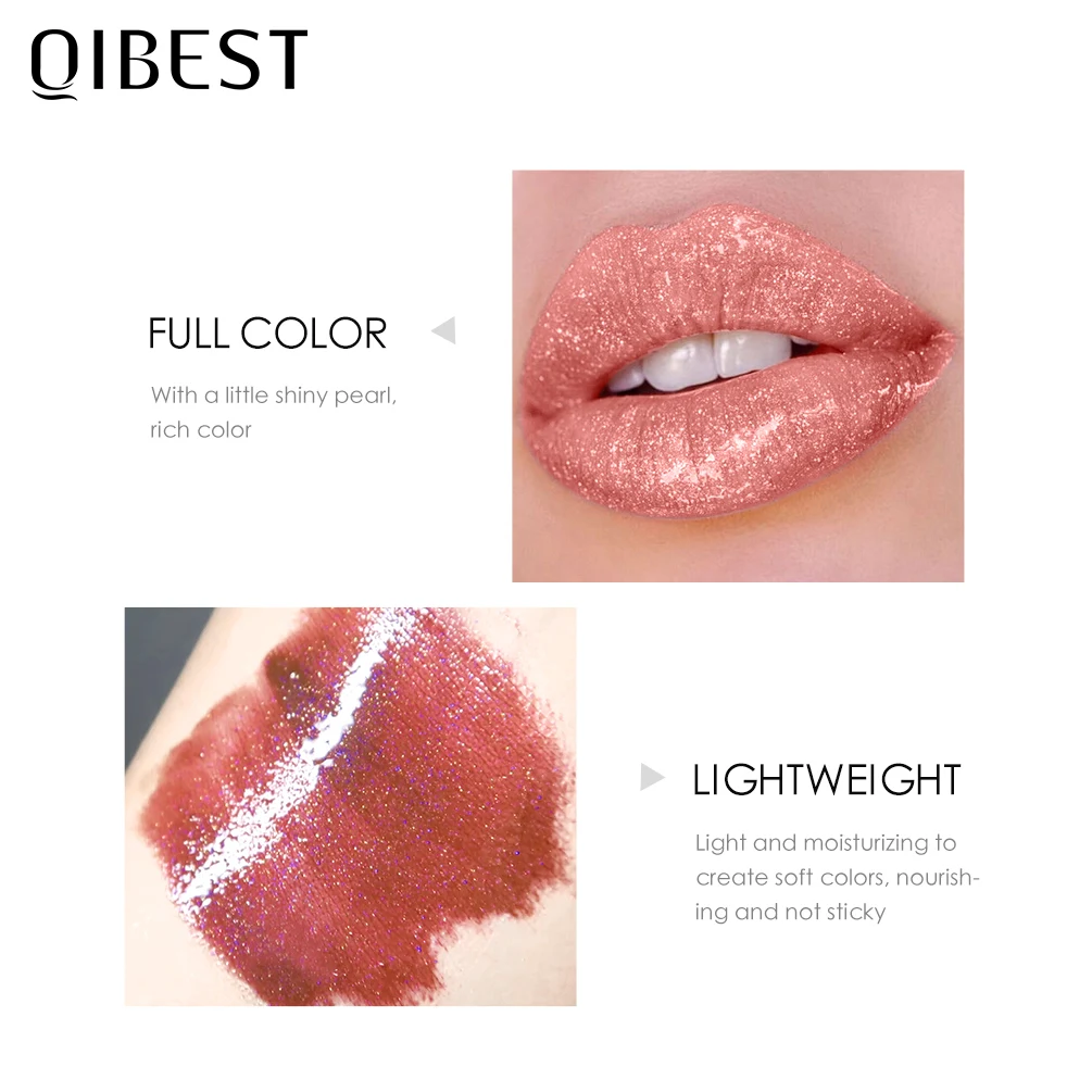 QIBEST 12 Farben Schimmer Lippenstift Flüssigkeit Glitter Lip Gloss Wasserdicht langlebige Lip Tint Glatte Textur Lippe Make-Up Kosmetik