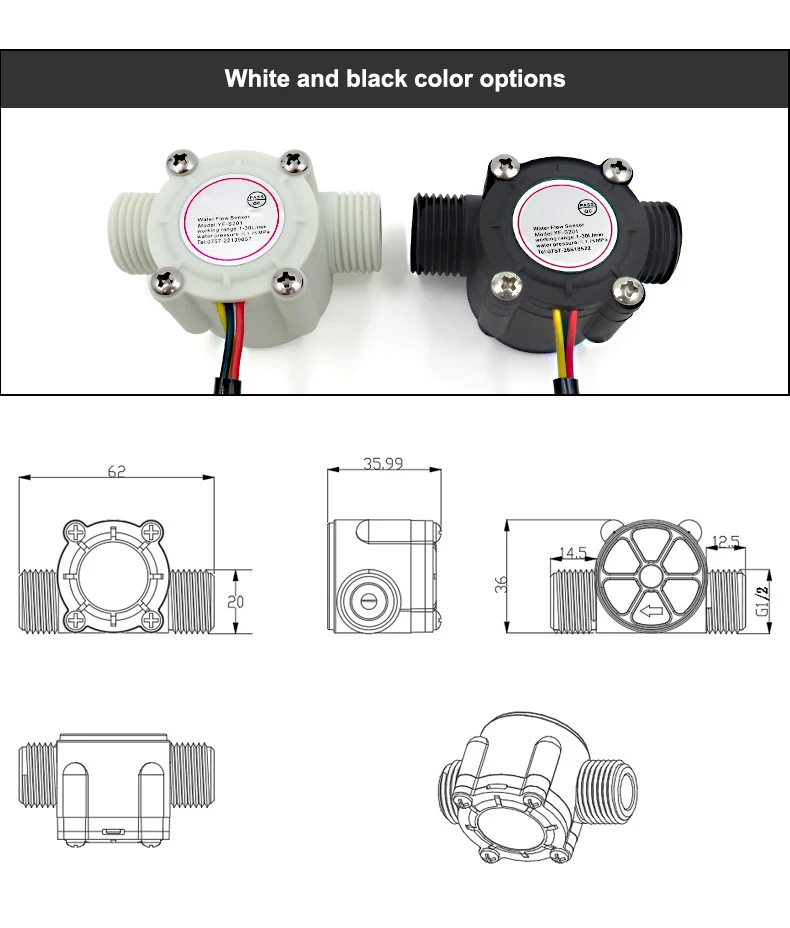 1/2" Wasserdurchflusssensor 1,75 MPa Hall-Sensor Turbinen-Durchflussmesser DC5~18V Wird zur Messung des Durchflusses des Mediums verwendet – Detail 5