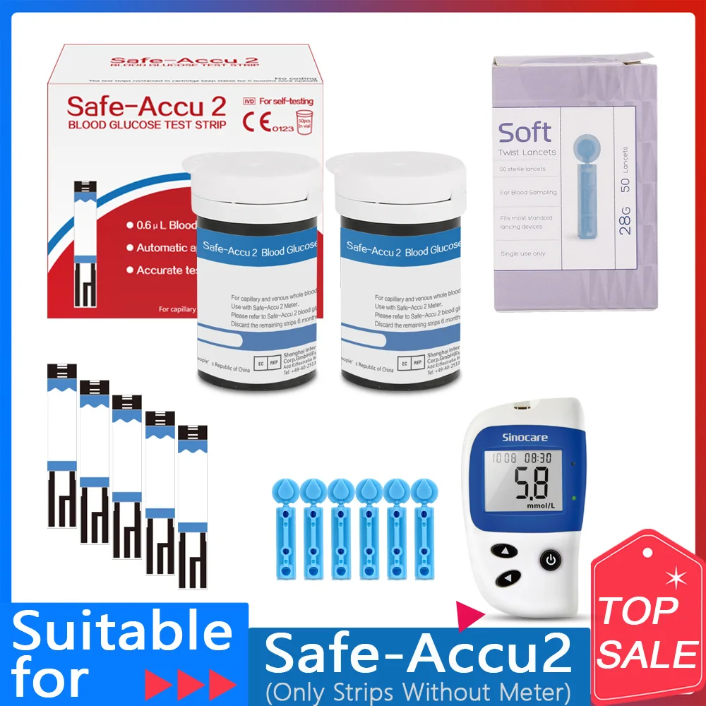 Sinocare Safe Accu2  50/100/200pcs blood glucose test strips with 50/100/200pcs Lancets Needles Blood Sugar Detection Glucose