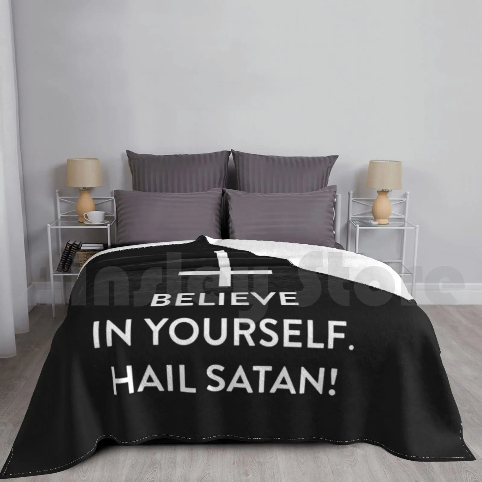 Believe In Yourself Hail Satan Inverted Cross Blanket Super Soft Warm Light Thin Magic Occult Esoteric Magik Magick