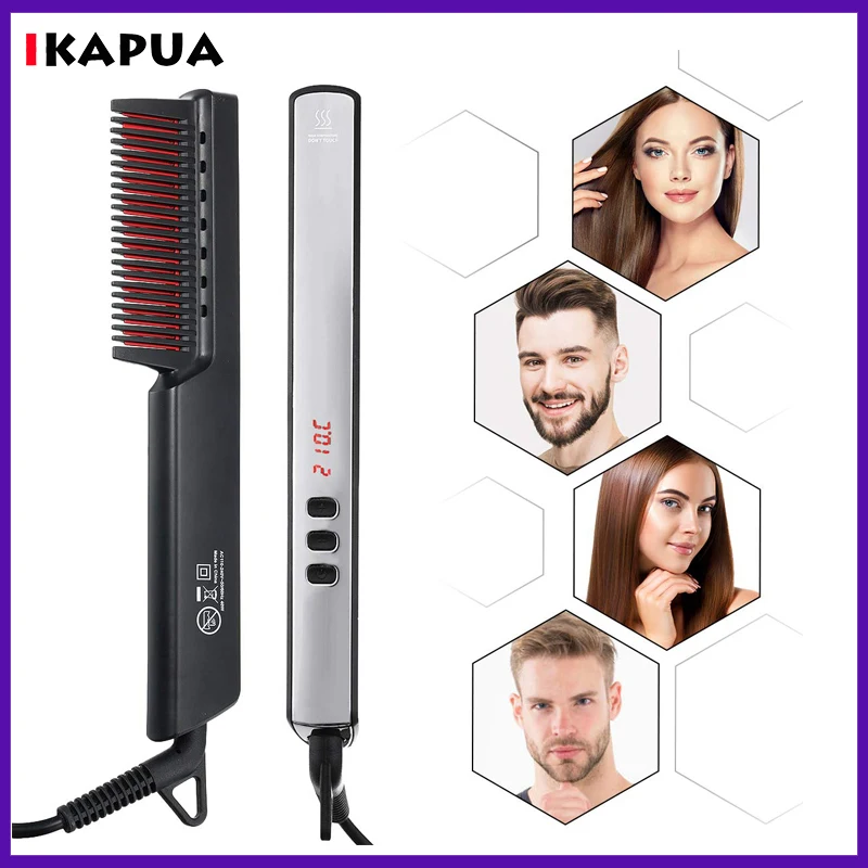 

LCD Display Hair Straightener Brush Electric Hot Comb Straightening Hair Iron Heating Comb Straightener Heated Men Beard Brush