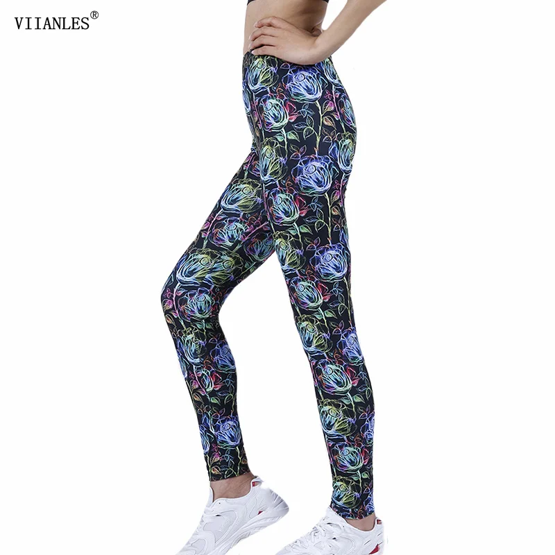 VIIANLES  Hot Sales Leggings Print Fitness Leggin High Elasticity Workout Trouser Sportswear Pants for Women Stretch Push Up Gym