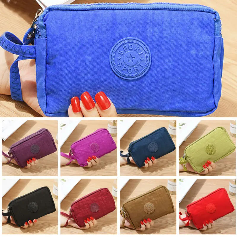 Borsa da donna con cerniera in tela lunga 3 strati pochette portamonete portamonete porta carte portachiavi borsa per trucco borsa da sera nuovi