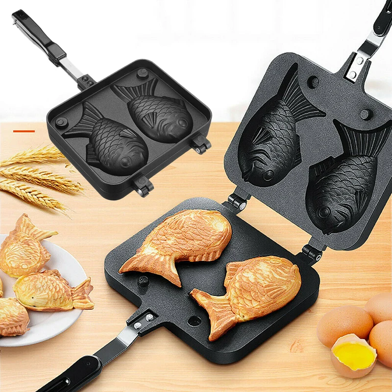 Taiyaki Fish Cake Maker Cast Waffle Pan Mold Tray Home Cooking Bakeware Tools Taiyaki Pan