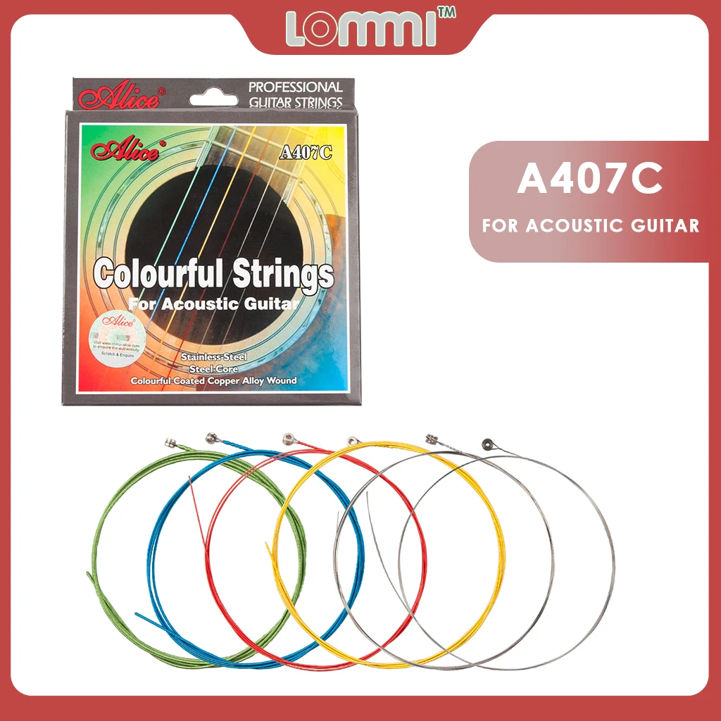 

LOMMI A407C Acoustic Guitar Strings Stainless Steel Core Colorful Coated Copper Alloy Wound Acoustic Guitar Parts Accessories