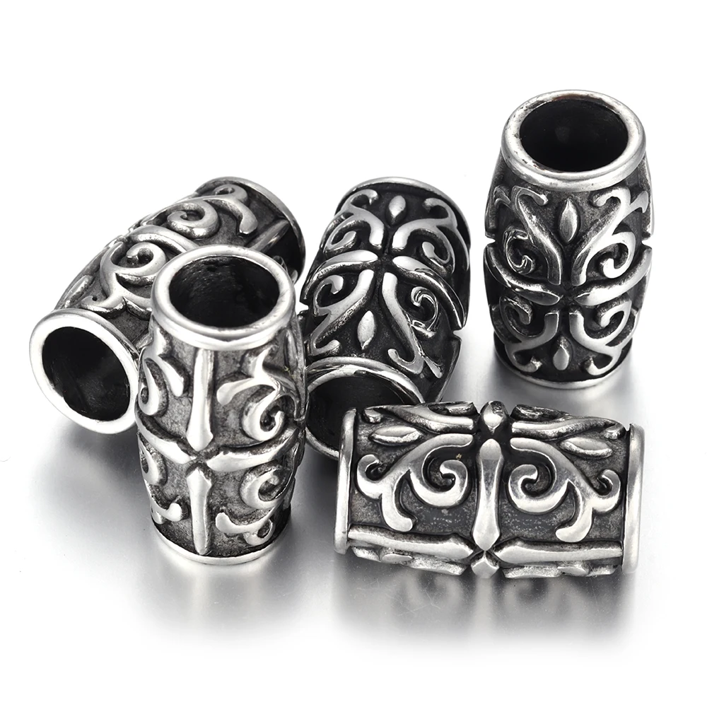 Stainless Steel Tube Beads Viking Big Large Hole 8mm Slider Charms DIY Men Leather Cord Bracelet Making Jewelry Accessories