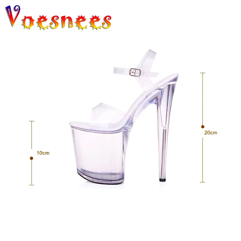 2021 Crystal Sandals High Heels Ultra-high Heel 7-20CM Transparent  Women Shoes Model Fitness Contest large Size Catwalk Shoes