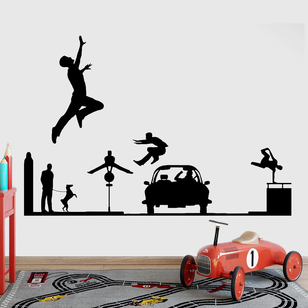 Parkour Wall Stickers Home Decoration Boys Room Street Extreme Sports Vinyl Living Room Interior Wall Decals Teen Room Y897