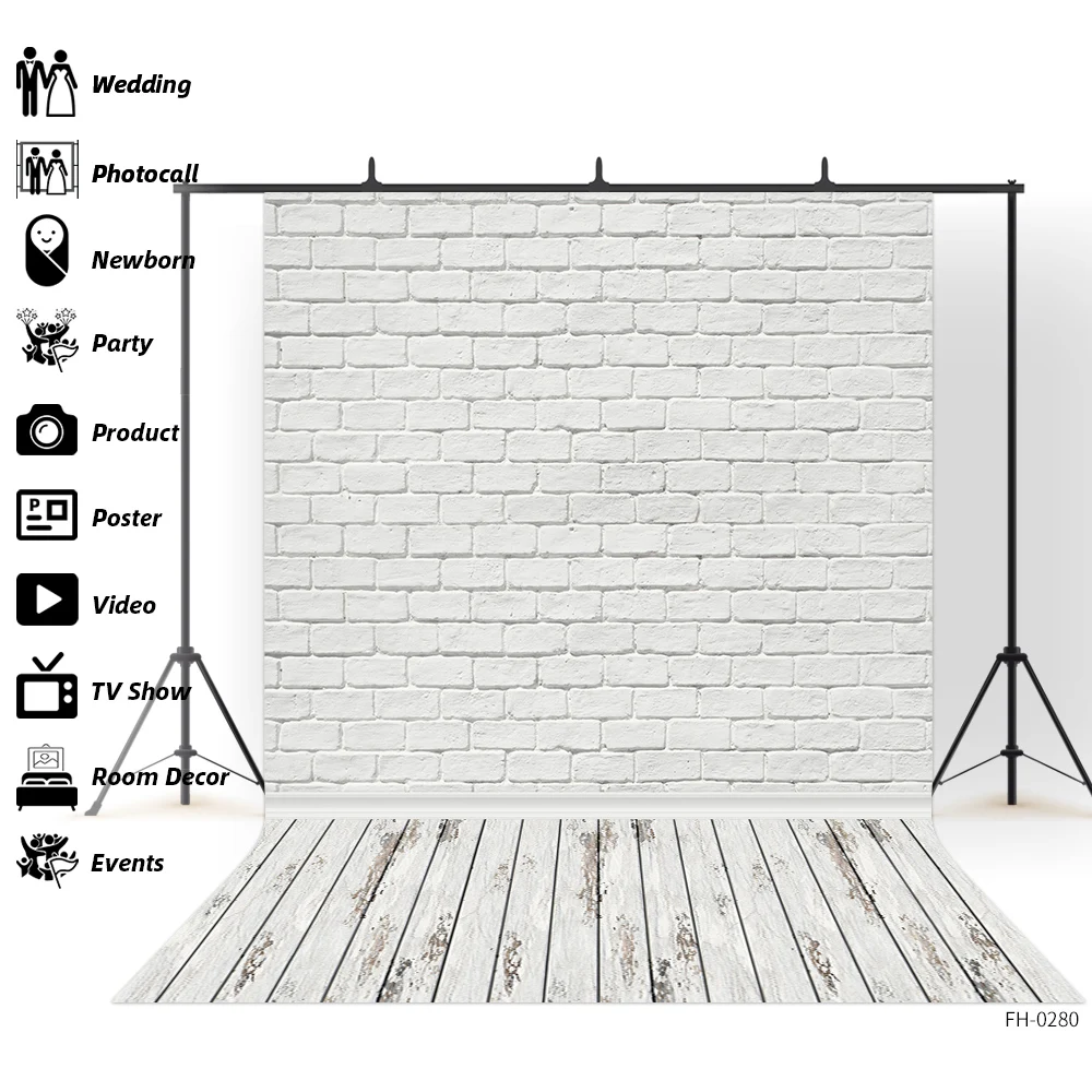 White Brick Wall Wooden Floor Backdrop Baby Portrait Pet Toy Photography For Photo Studio Background Newborn Children Photophone