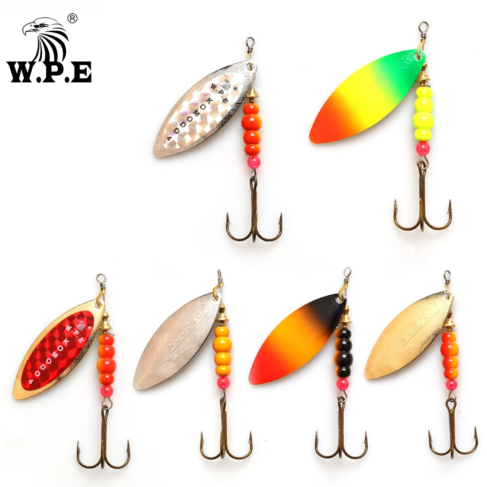 W.P.E KOMODO Spinner Lure 2pcs 12.6g/17.3g/27.2g Spoon Lure Brass Metal Fishing Lure Hard Bait Carp Fishing Pesca Pike Wobblers