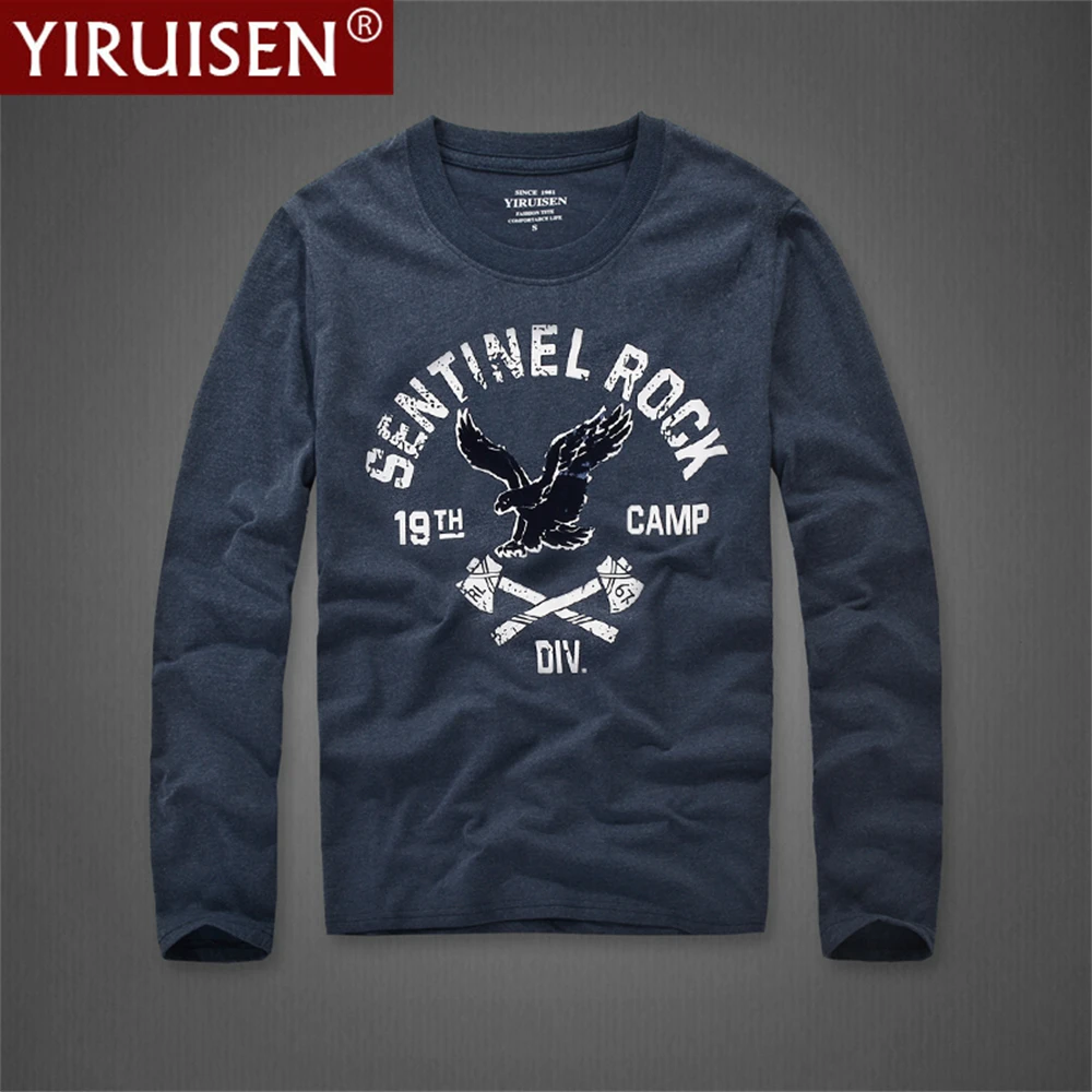 YiRuiSen High Quality 100% Cotton Autumn Mens Long Sleeve Shirt Printing Male Clothing Casual Comfortable Soft Style Top Tees