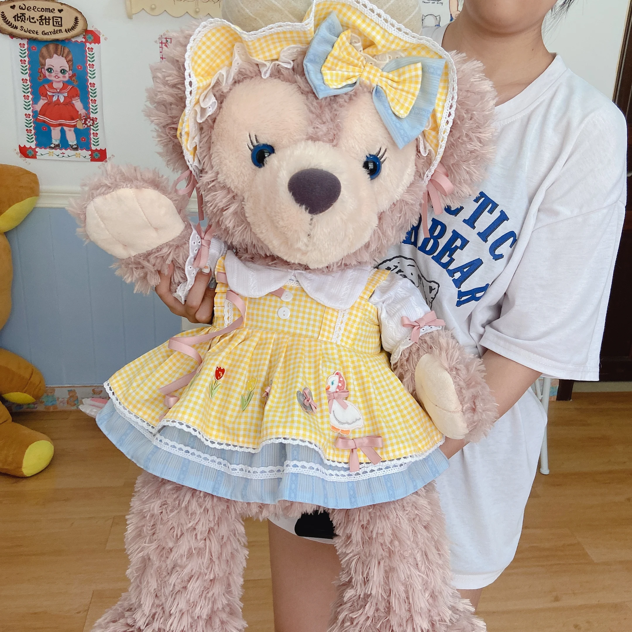 

Shirley May clothes large Duffy bear plush toys hand made for light yellow double skirt suit in stock