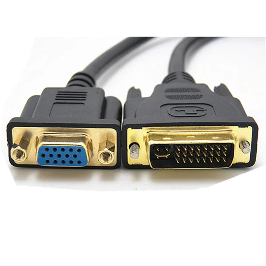 DVI-I 24 + 5 do wideo VGA Adapter kabel konwertera DVI do 15Pin męski na żeński aktywny Adapter 1080P do projektora 0.3m