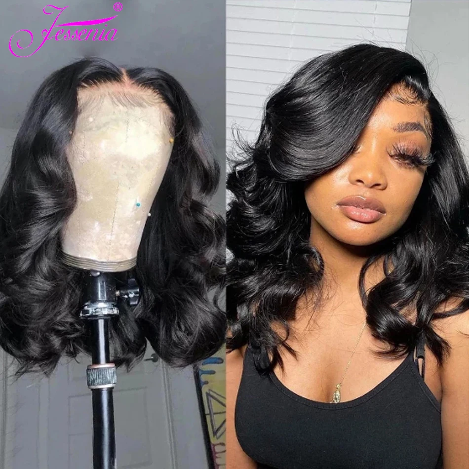 Glueless Body Wave Short Bob Wigs Loose Wave Lace Frontal 100% Human Hair Wigs Brazilian Wear To Go Natural PrePlucked Hairline