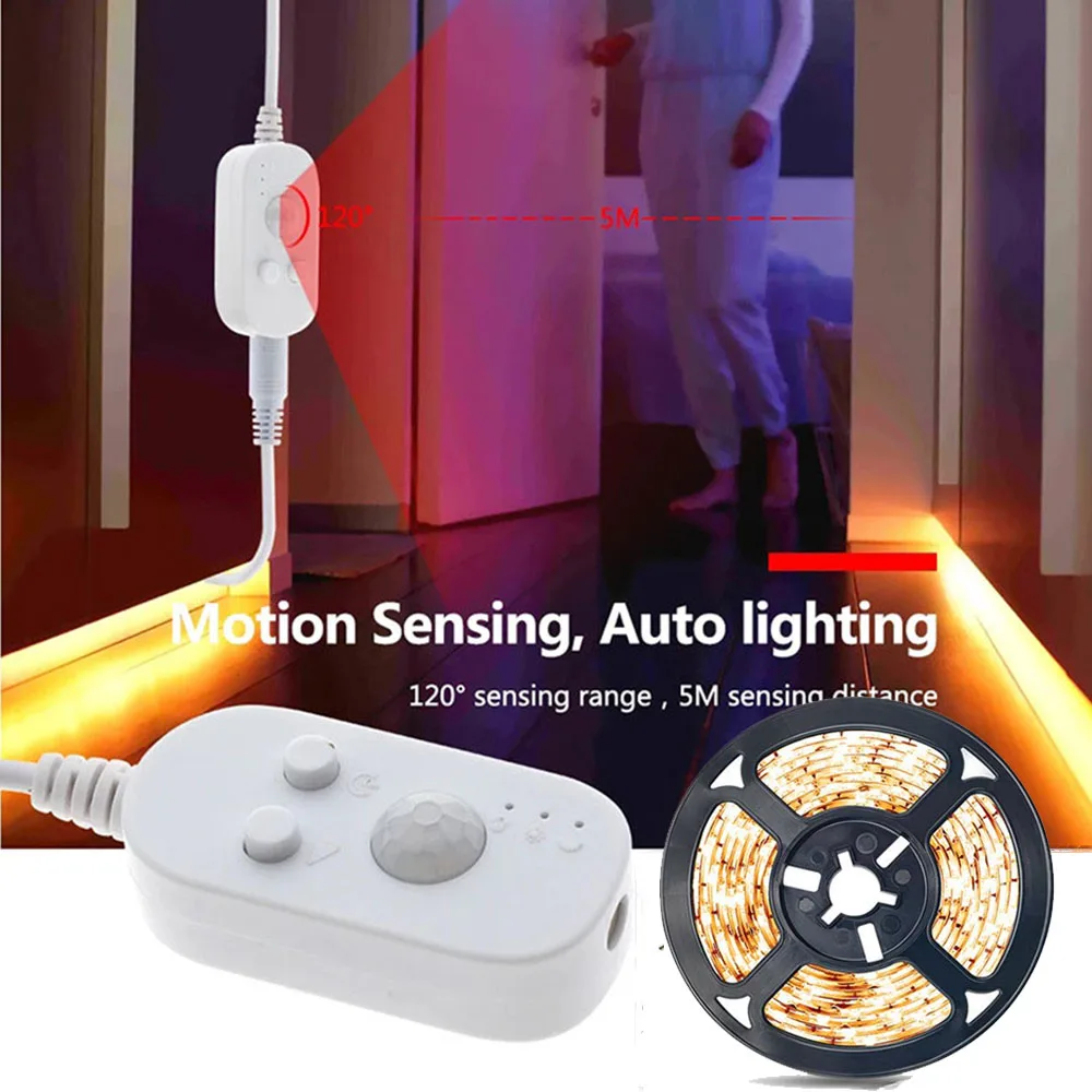 5V Led Strip with Motion Sensor Under Cabinet Led Lights for Kitchen Wardrobe Night Lamp 1m 2m 3m 4m 5m Flexible Tape Ribbon