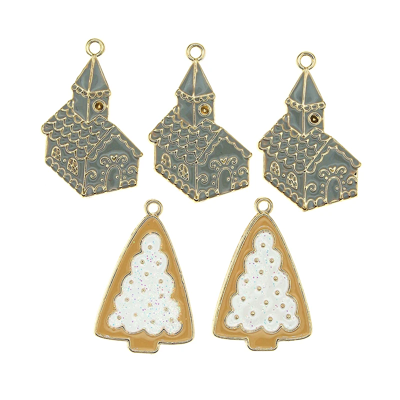 5Pcs 18*29Mm Enamel Kerstboom Huis Bedels Voor Diy Maken Hangers Kettingen Oorbellen Armbanden Handgemaakte Sieraden bevindingen