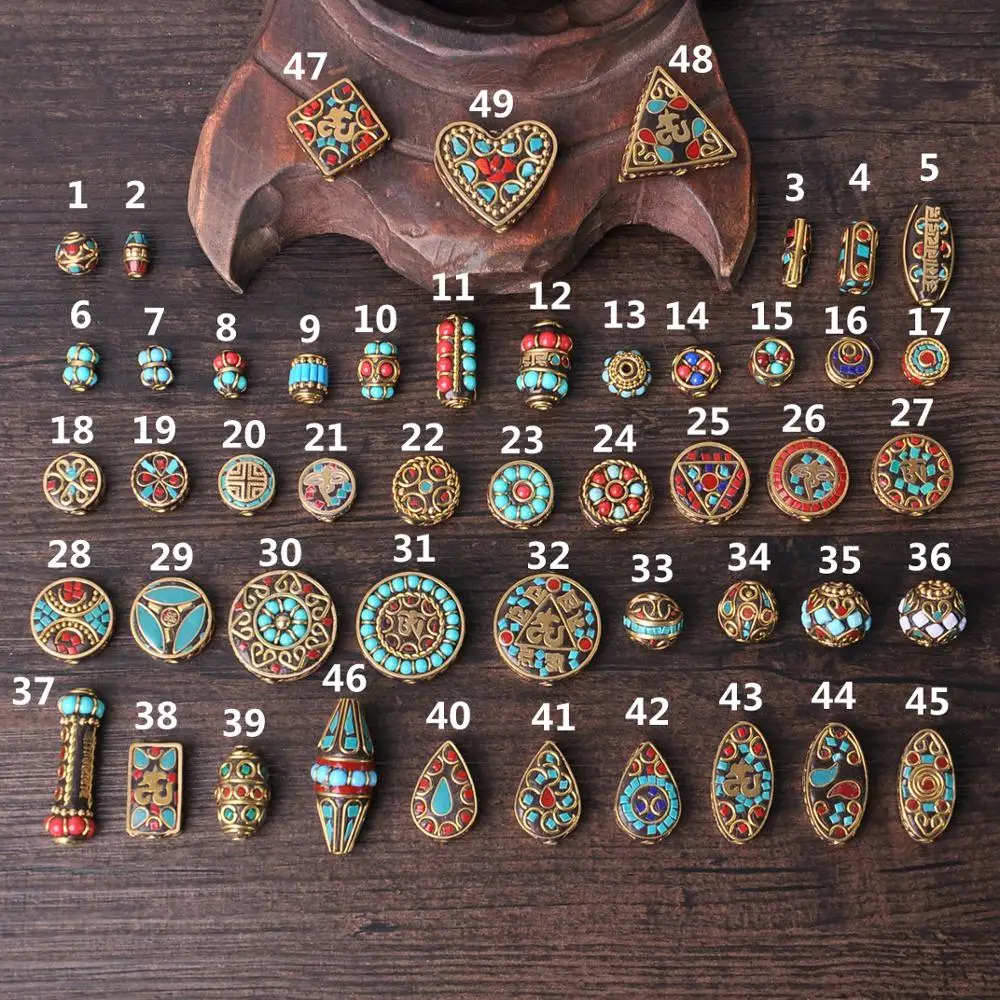 Handmade Nepalese Buddhist Tibetan Brass Metal & Clay Loose Craft Beads for Necklace Jewelry Making DIY - Image 2