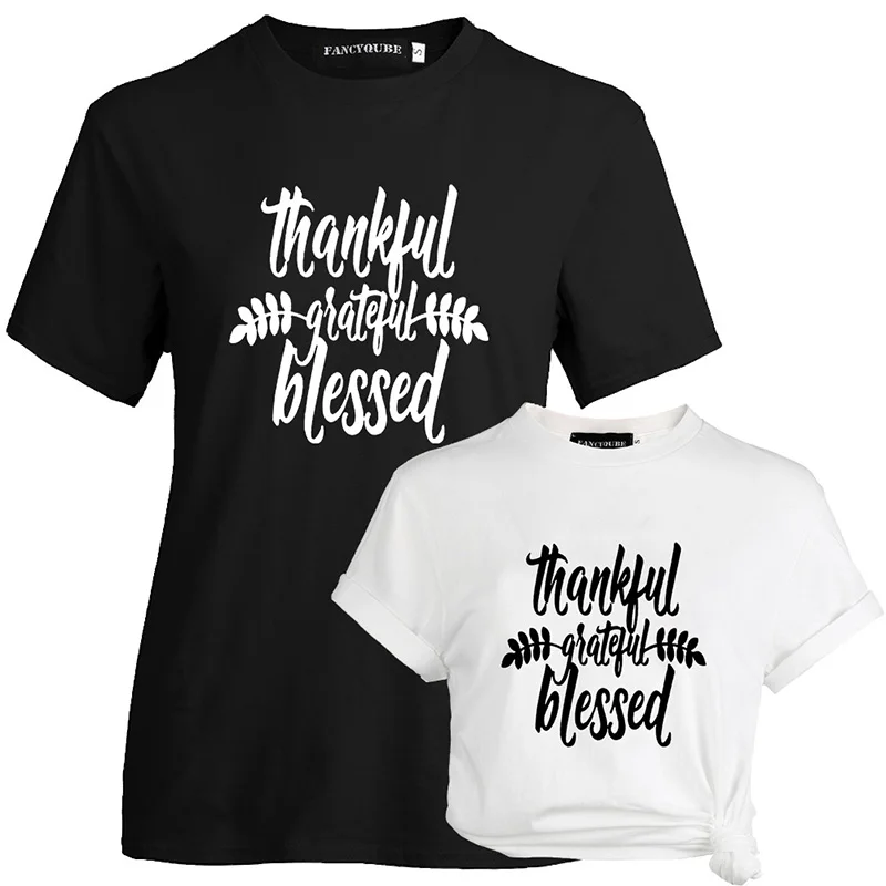 Casual Quality Girl Gift Shirt  Aesthetic Tees Top Thankful Grateful Blessed Thanksgiving T-shirt Women Cotton