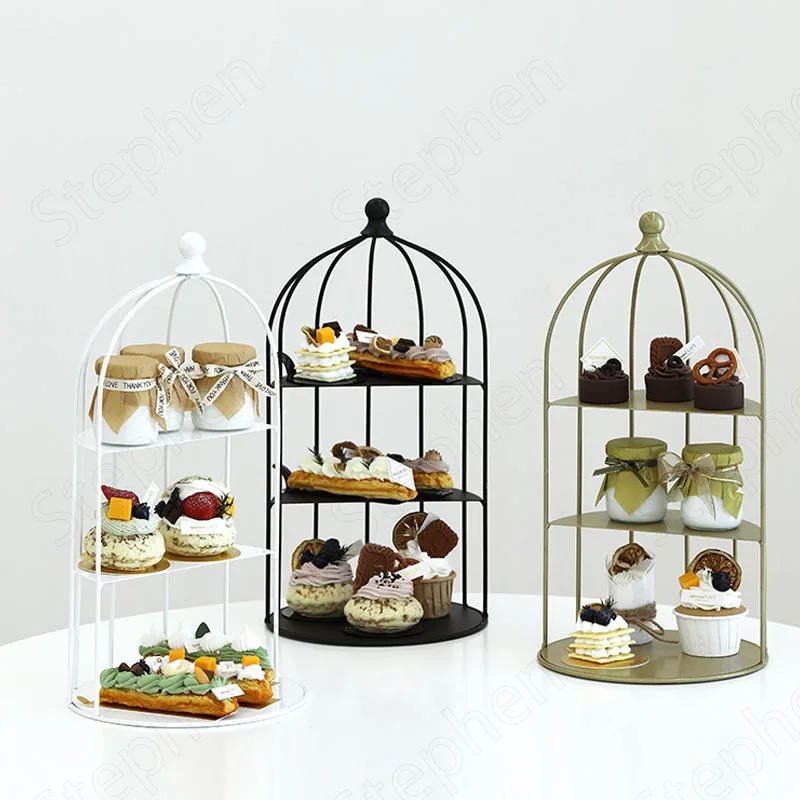 Creativity Bird Cage Cake Stand European Vintage Wrought Iron Snacks Dessert Pastry Display Rack Wedding Decoration Ornaments