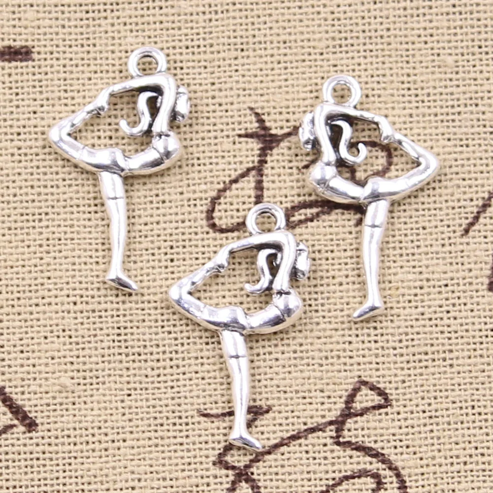 15pcs Charms Gymnast Sporter Gymnastics Player 26x15mm Antique Silver Color Pendants Making DIY Handmade Tibetan Finding Jewelry