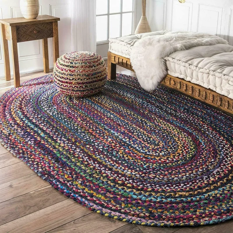 

Hand-woven Style 100% Natural Cotton Oval Rug Retro Home Decoration Carpets for Living Room