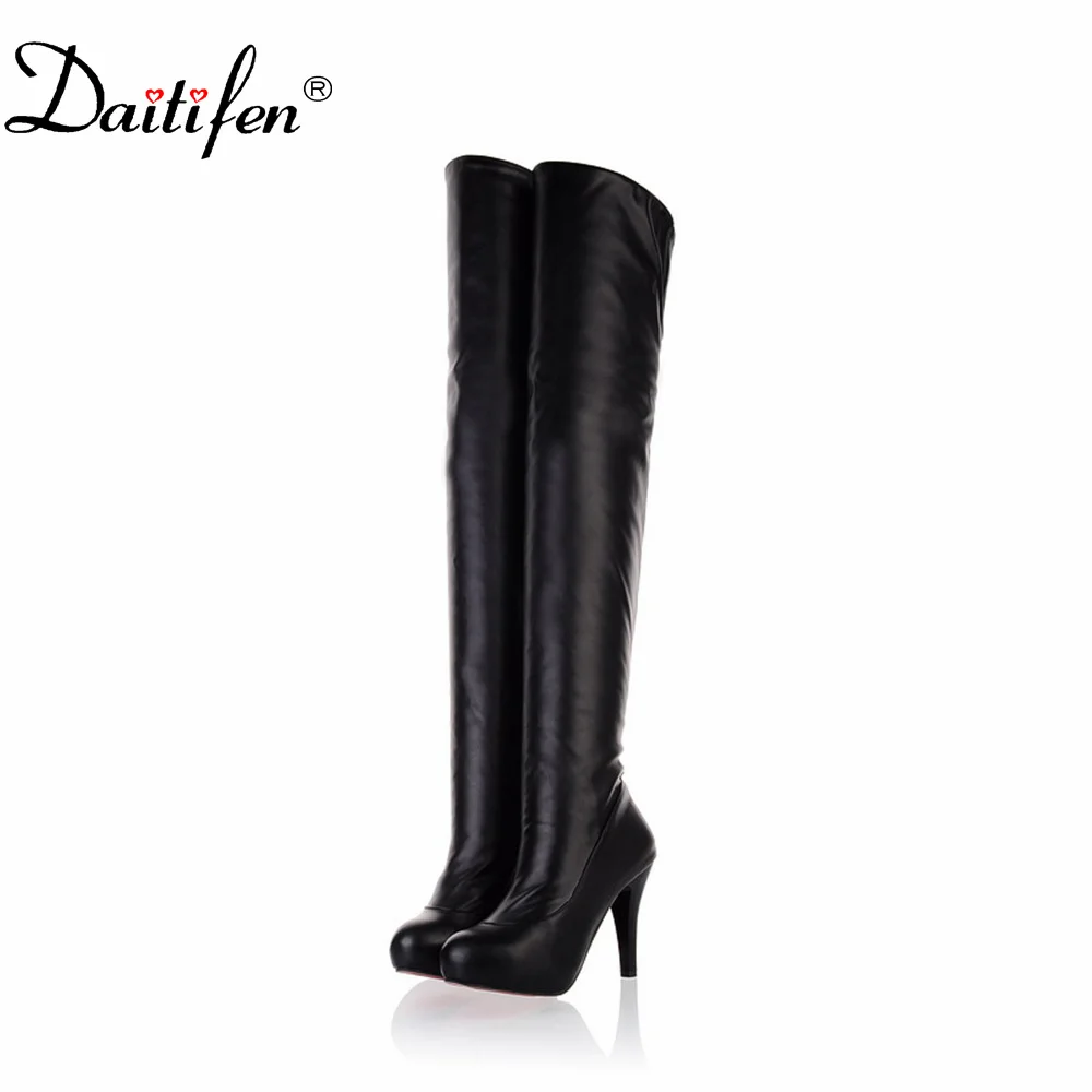 

Daitifen Over The Knee Boots Women Fashion Show Boots Women Winter Platform Round Toe High Heels Pumps Lady Sexy Dancing Shoes