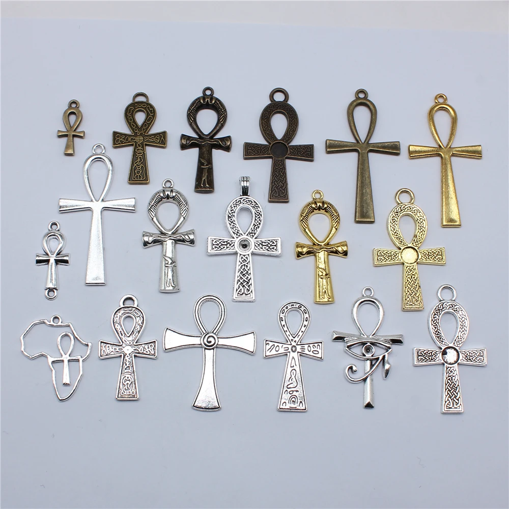 10pcs Charms Ancient Egypt Ankh Life Symbol Cross Pendants DIY Crafts Making Findings Tibetan Life Key Ankh Cross Charms