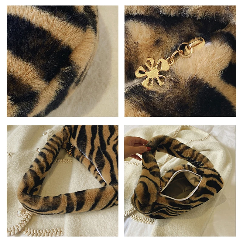 Leopard/Tiger/Zebra Pattern Plush Tote Bags For Women 2021 New Soft Fluffy Bag Furry Luxury Designer Handbag Fur Shoulder Hobos