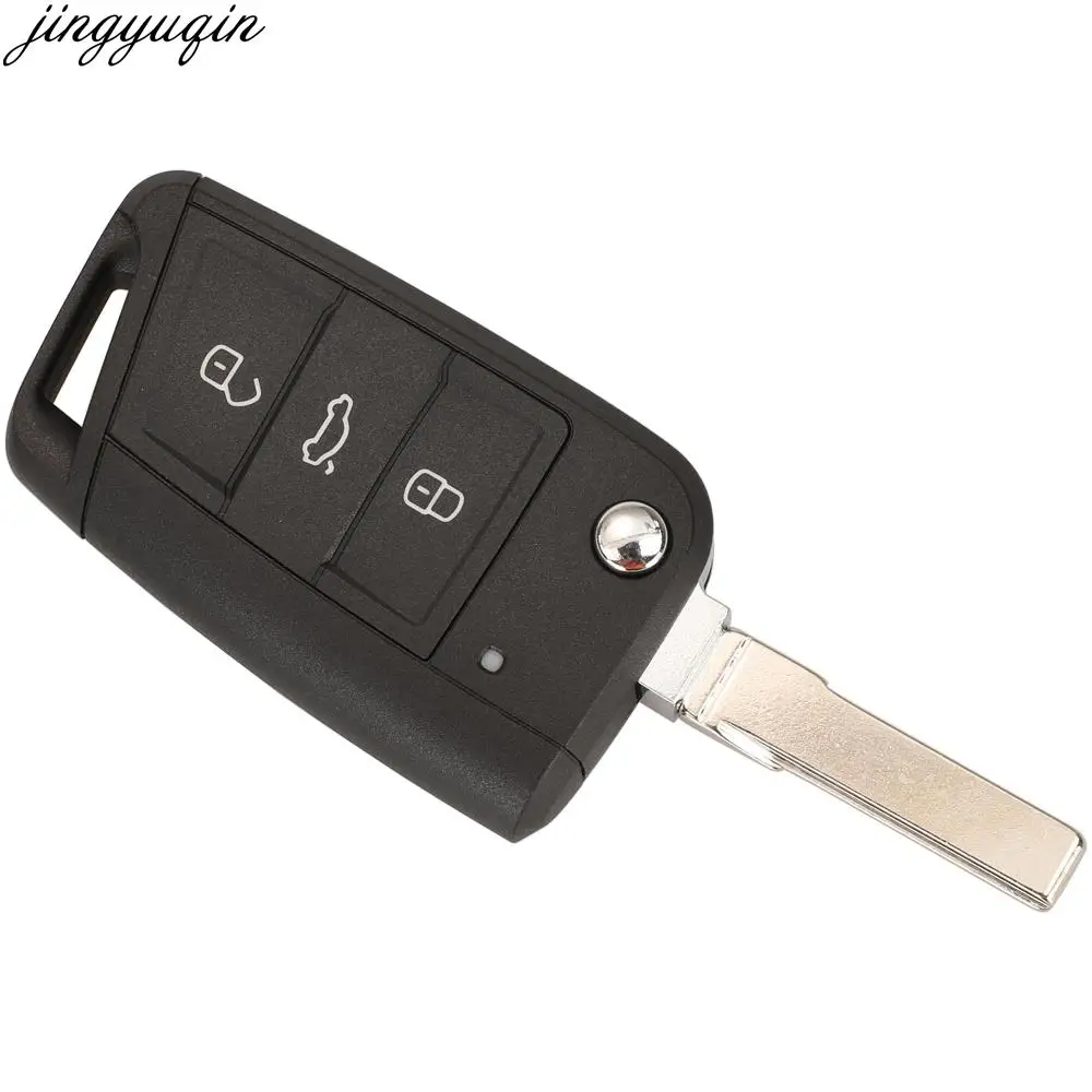 Jingyuqin Remote Car Key Case Shell For Volkswagen VW Golf 7 Beetle Jetta Bora Passat Polo Tiguan 3 Button Chrome HU66 HU162T