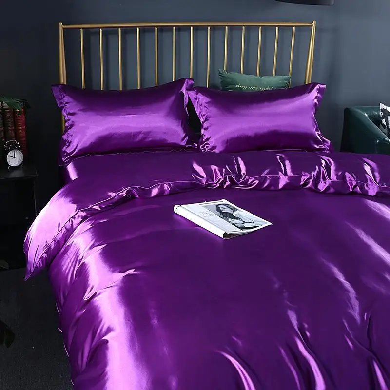 Satin Silk Bedding Set Luxury Queen King Size Bed Set Quilt Duvet Cover And Pillowcase Bed Linen For Single Double Bedclothes