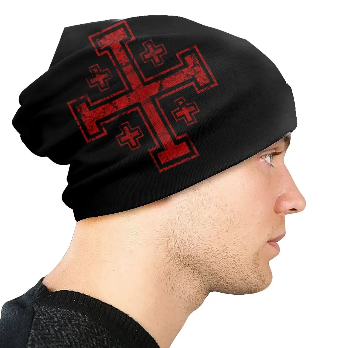 Custom Templar Knight Medieval Warrior Symbol Beanies Caps Unisex Winter Warm Knit Hat Adult Jerusalem Cross Seal Bonnet Hats