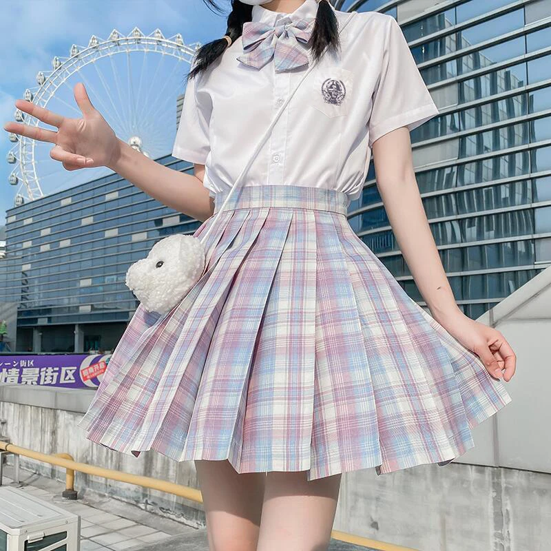 

[Lindsay's wardrobe] Yamabuki Japanese Skirt Student High Waist Plaid Pleated Skirts JK School Uniform Anime Clothes