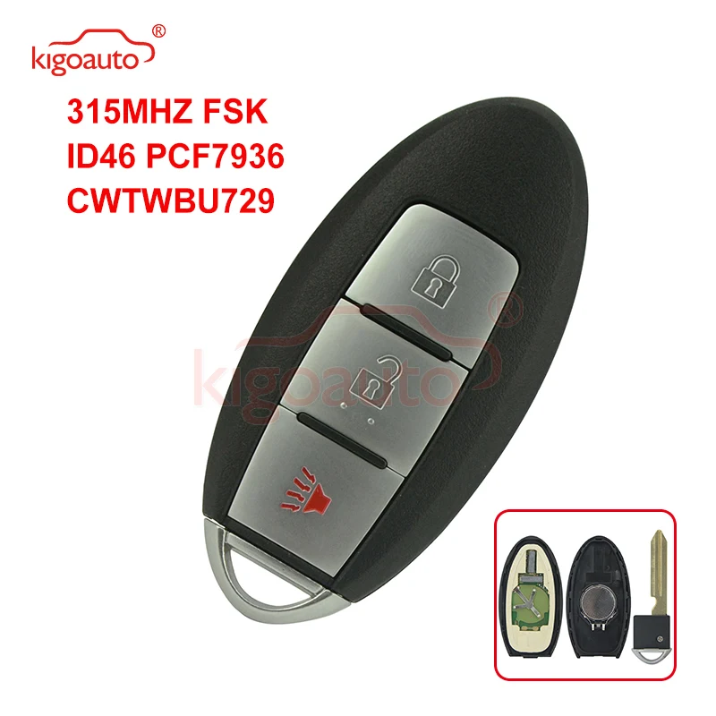 

Kigoauto CWTWBU729 3 Button 315Mhz 285E3-AC70D Smart Key for Nissan Armada Pathfinder Rogue Versa 2009 2010 2011